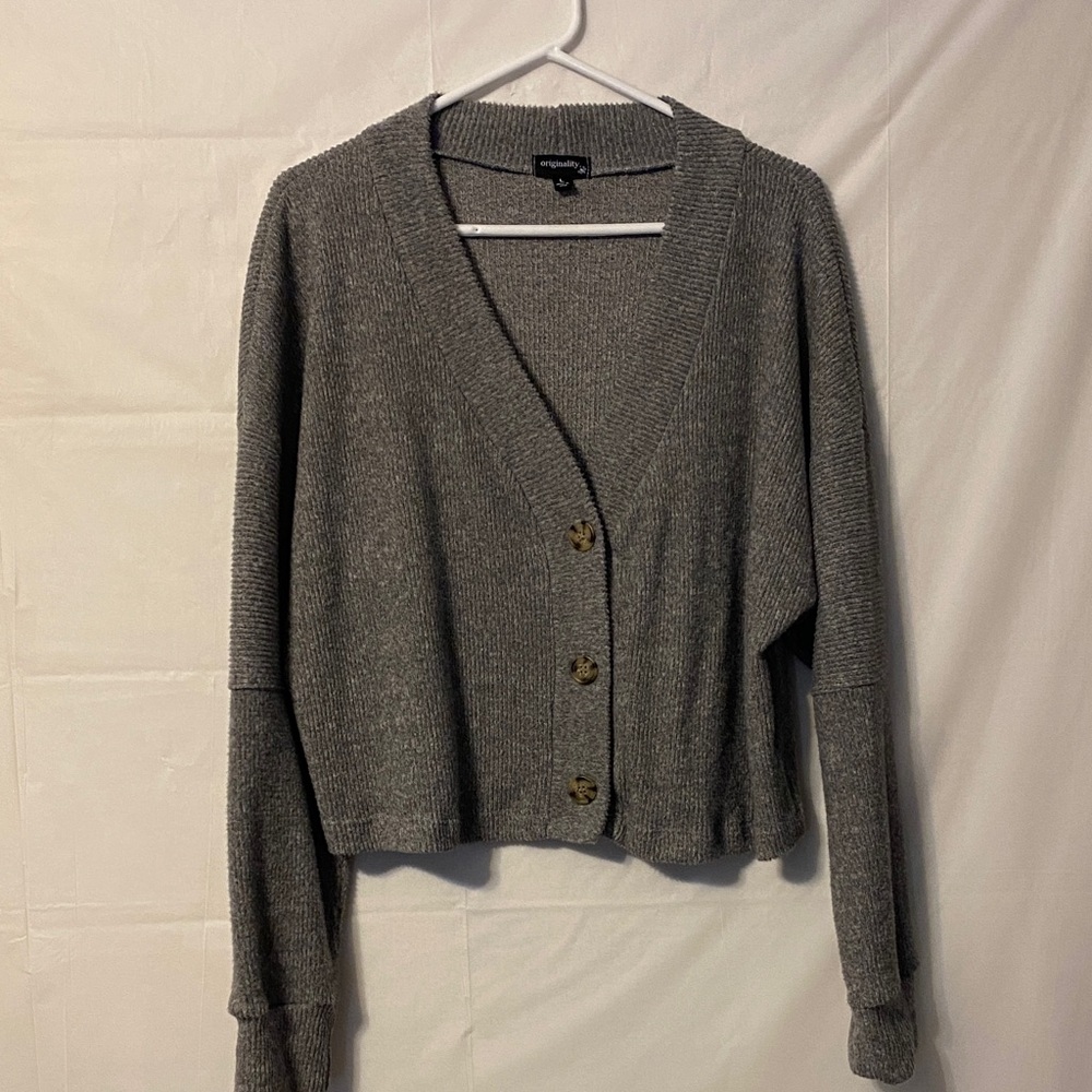 Originality Gray Button-Up Women's Sweater. Soft and warm.